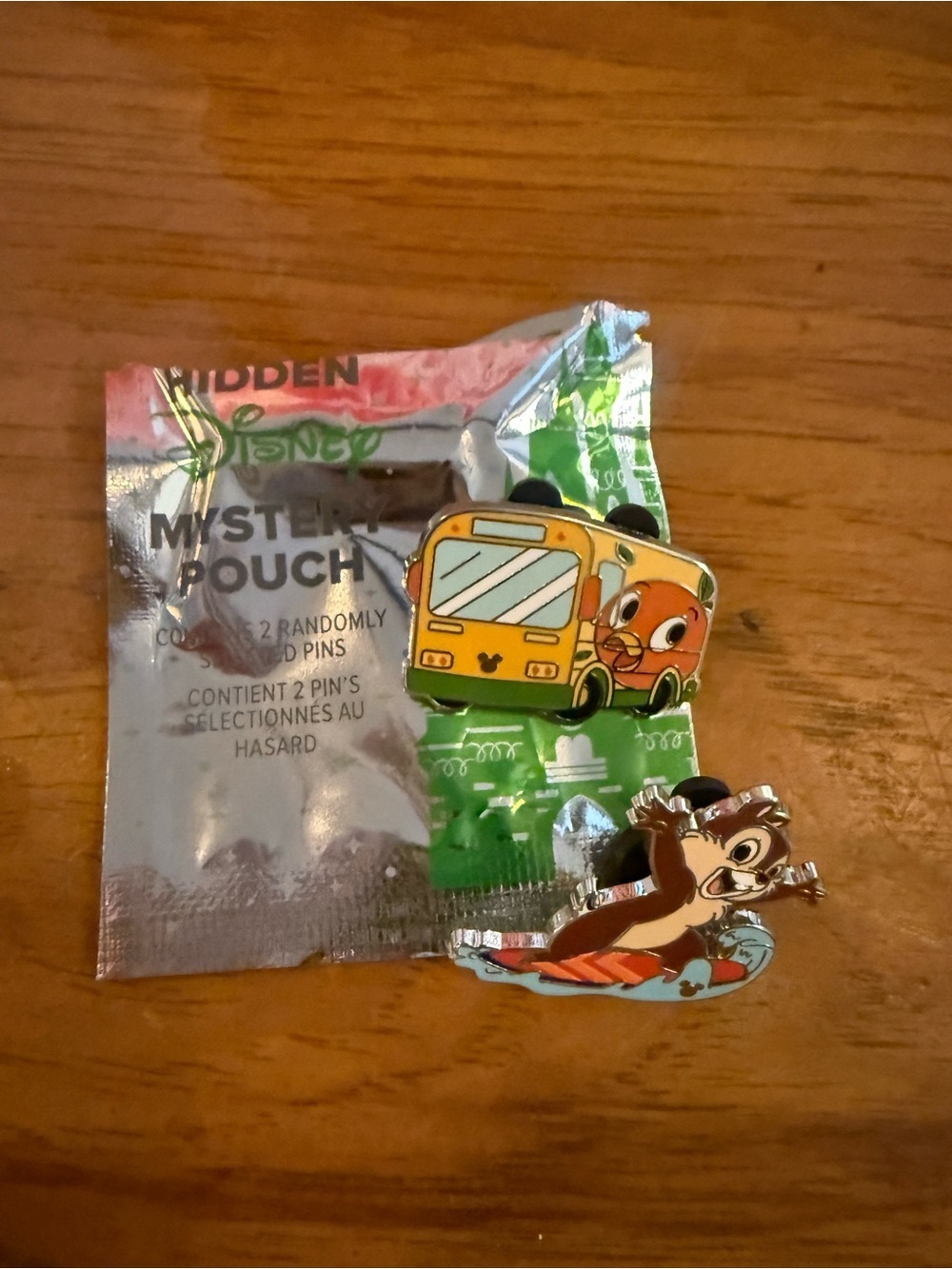 Hidden Disney Mystery 2026 Pouch Enamel Pins - Orange Bird Bus & Chip Surfing